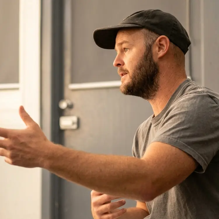 Michael Beets directing on set